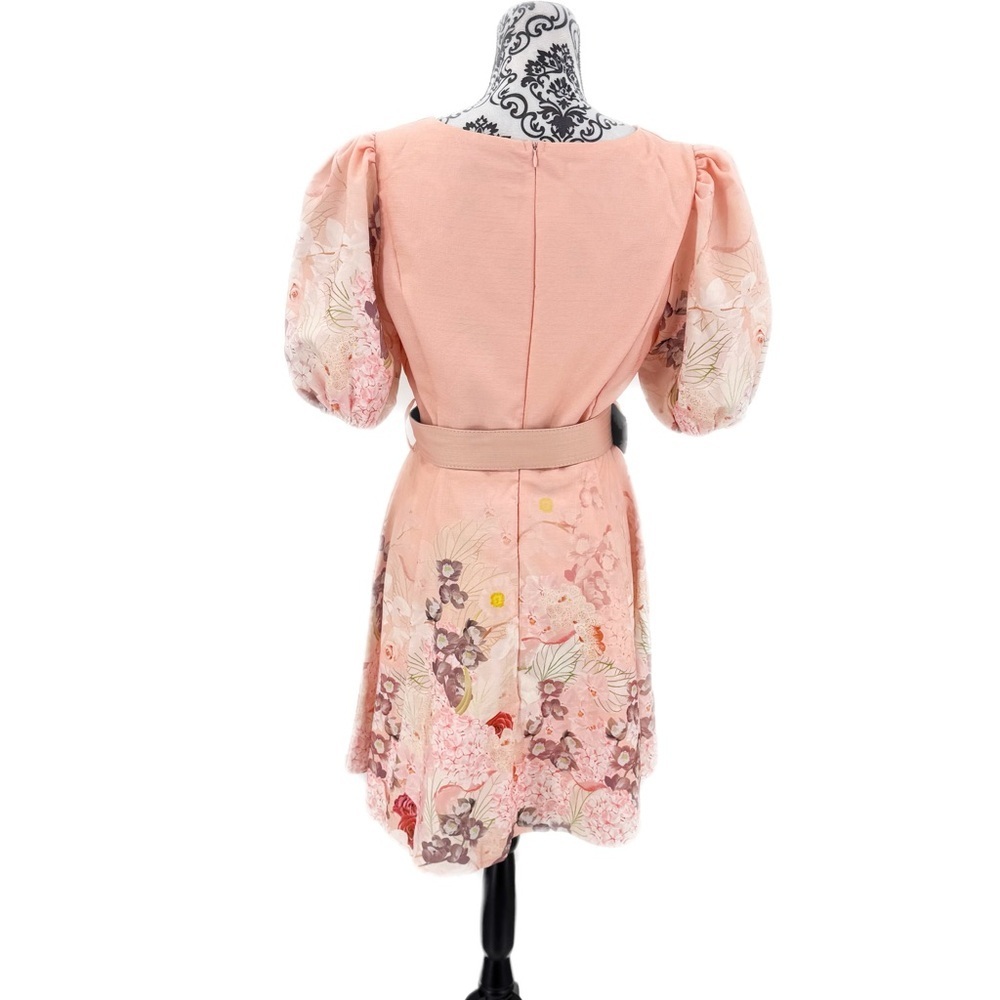 INA Pink Floral Puff Sleeve Belted Mini Dress | Romantic Spring Garden Party - Picture 4 of 10